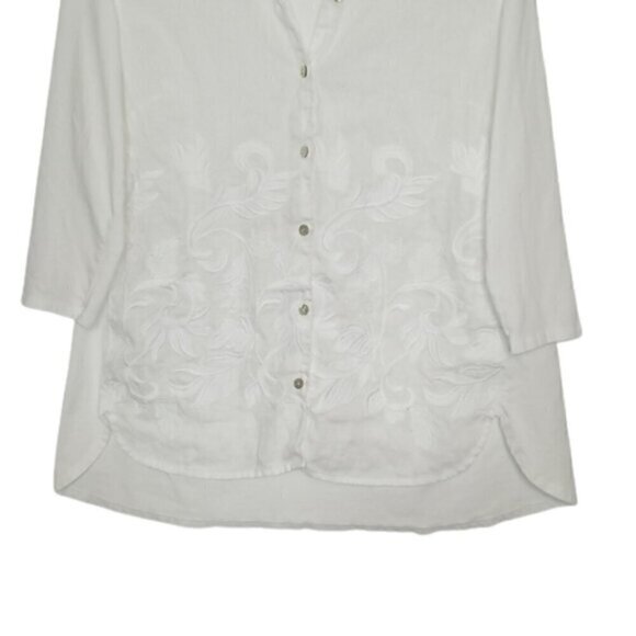 J. Jill White 100% Linen Floral Embroidered Button Down Tunic Top - Picture 4 of 6
